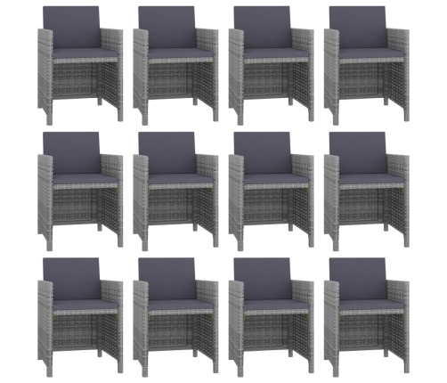 Set comedor de jardín 13 piezas y cojines ratán sintético gris