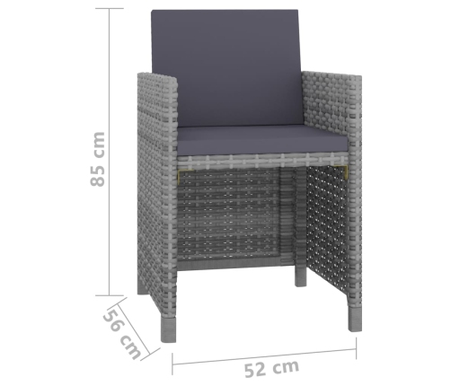 Set comedor de jardín 13 piezas y cojines ratán sintético gris