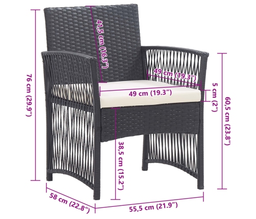 vidaXL Sillones de jardín con cojines 2 unidades ratán sintético negro