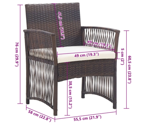 Sillones de jardín con cojines 2 uds ratán sintético marrón