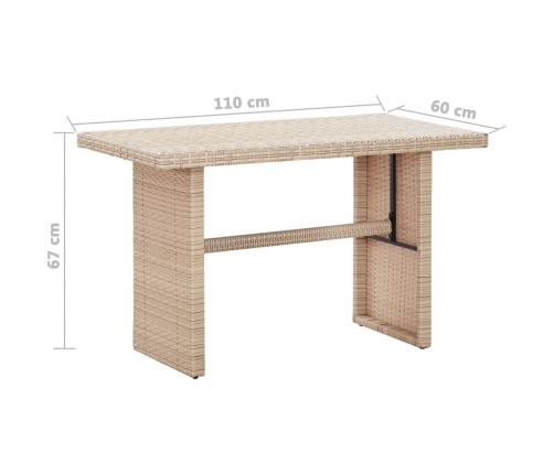 Mesa de jardín de ratán sintético beige 110x60x67 cm