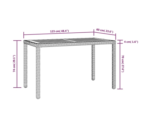 vidaXL Mesa de jardín madera maciza acacia negro y marrón 123x60x74 cm