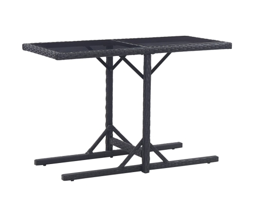 vidaXL Mesa de jardín de vidrio y ratán sintético negro 110x53x72 cm