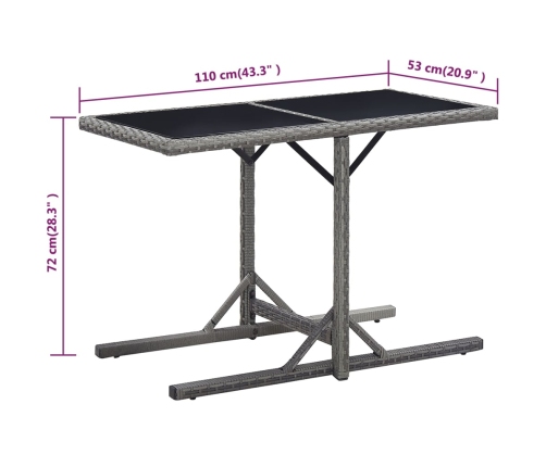 Mesa de jardín vidrio y ratán sintético antracita 110x53x72 cm