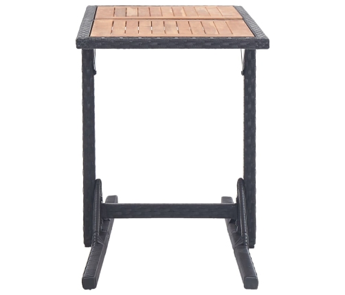 Mesa de jardín madera maciza de acacia y ratán sintético negro