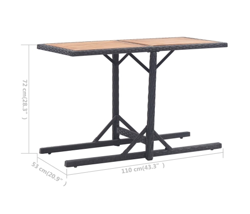 Mesa de jardín madera maciza de acacia y ratán sintético negro