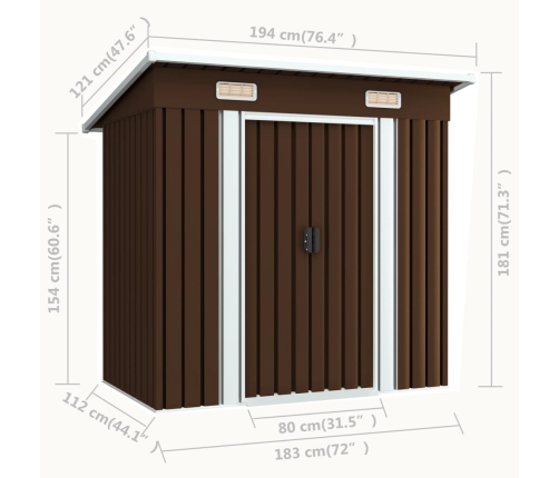 Caseta de almacenamiento jardín acero marrón 194x121x181 cm