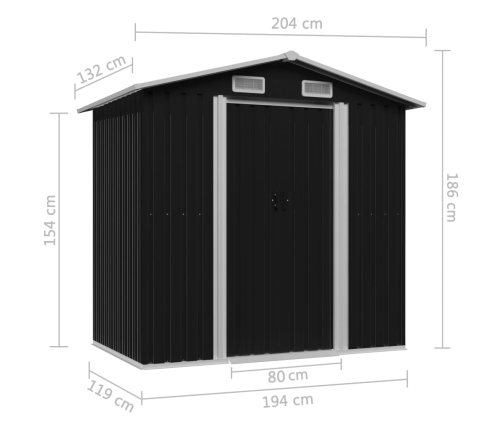 Caseta de jardín de acero gris antracita 204x132x186 cm