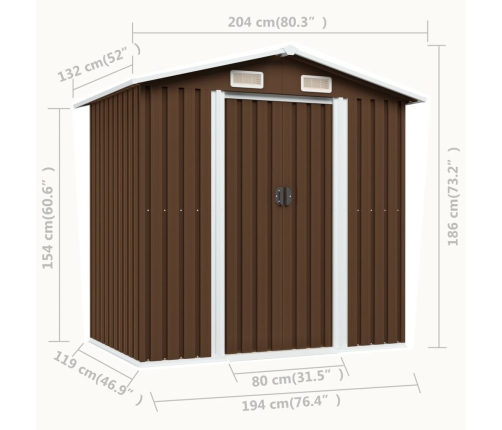 Caseta de almacenamiento jardín acero marrón 204x132x186 cm