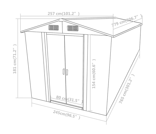 Cobertizo de jardín acero galvanizado verde 257x779x181 cm