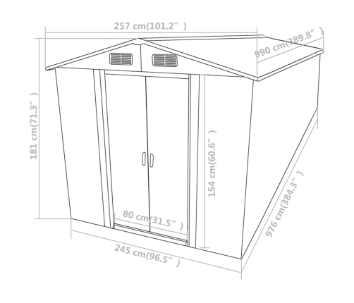 Cobertizo de jardín acero galvanizado gris 257x990x181 cm