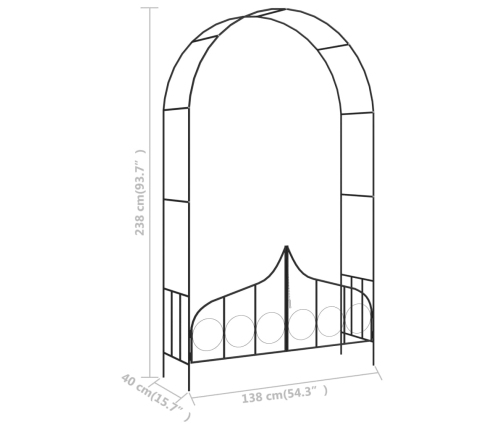 Arco de jardín con puerta hierro negro 138x40x238 cm