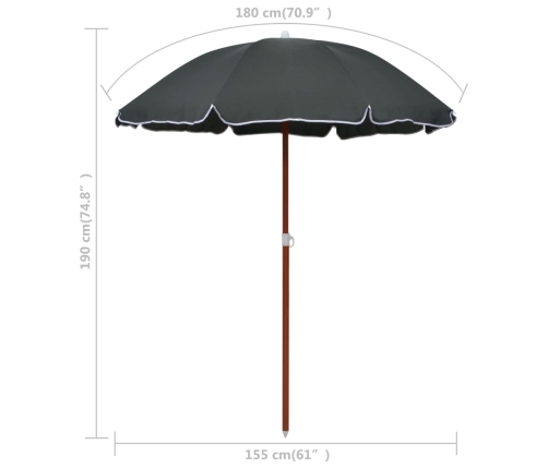 Sombrilla con palo de acero gris antracita 180 cm