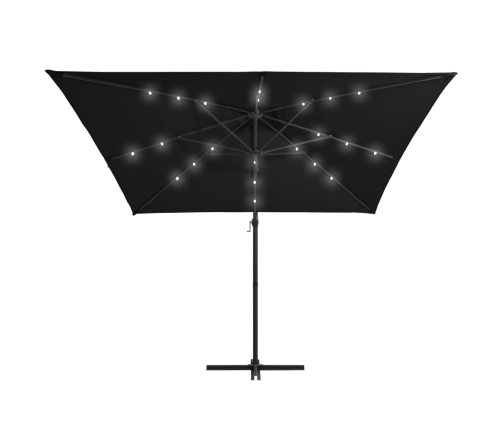 Sombrilla voladiza con luces LED y poste acero negro 250x250 cm