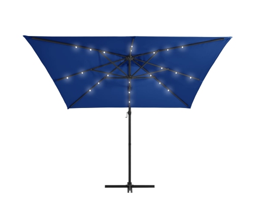 Sombrilla voladiza jardín LED palo acero azul azure 250x250 cm