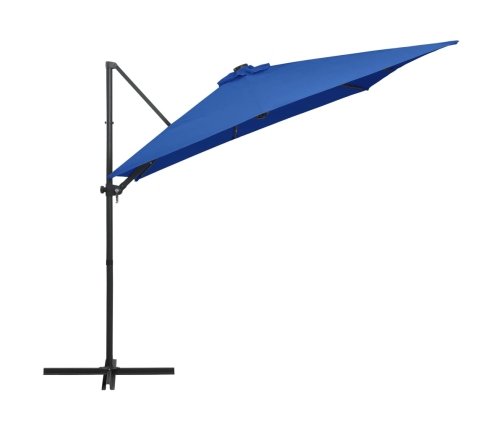 Sombrilla voladiza jardín LED palo acero azul azure 250x250 cm