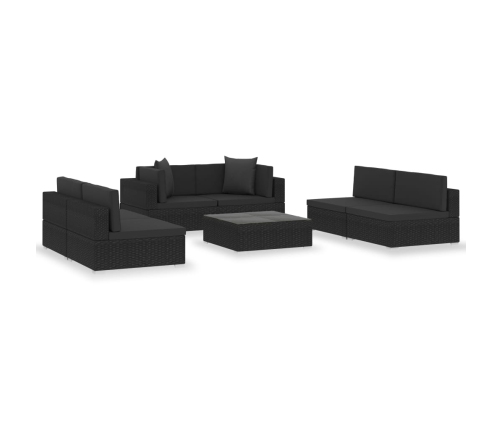 Set de muebles de jardín y cojines 7 pzas ratán sintético negro