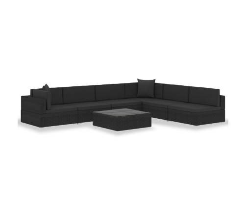 Set de muebles de jardín y cojines 7 pzas ratán sintético negro