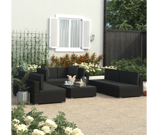 Set de muebles de jardín y cojines 7 pzas ratán sintético negro