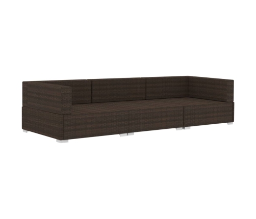 Set sofás de jardín 3 piezas y cojines ratán sintético marrón