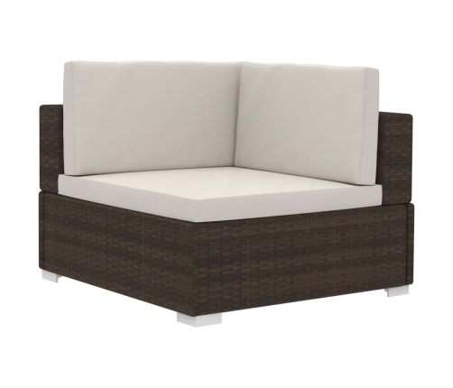 Set sofás de jardín 3 piezas y cojines ratán sintético marrón