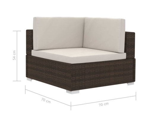 Set sofás de jardín 3 piezas y cojines ratán sintético marrón