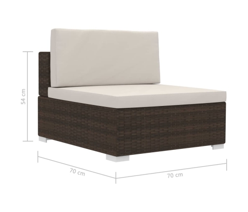 Set sofás de jardín 3 piezas y cojines ratán sintético marrón