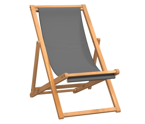 vidaXL Silla de playa plegable madera maciza de teca gris