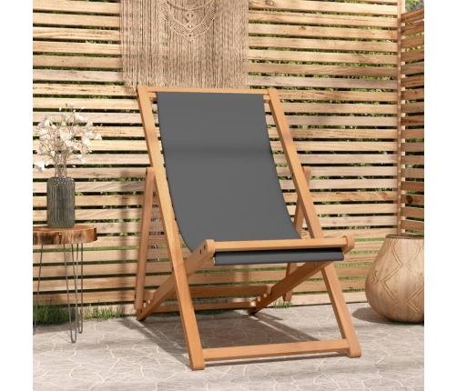 vidaXL Silla de playa plegable madera maciza de teca gris