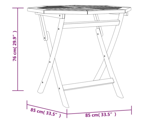 Mesa de jardín plegable madera de teca maciza 85x85x76 cm