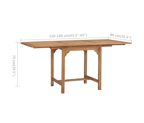 Mesa de jardín extensible madera maciza teca (110-160)x80x75cm