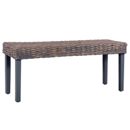 Banco de ratán kubu y madera maciza de mango gris 110 cm