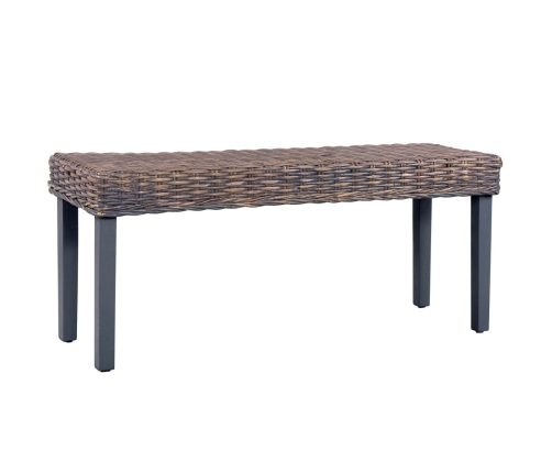 Banco de ratán kubu y madera maciza de mango gris 110 cm