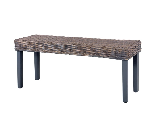 Banco de ratán kubu y madera maciza de mango gris 110 cm