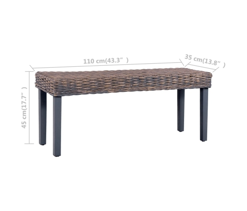 Banco de ratán kubu y madera maciza de mango gris 110 cm