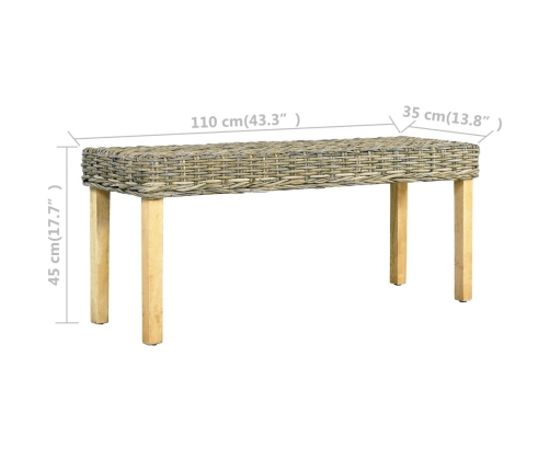 Banco de ratán kubu natural y madera maciza de mango 110 cm