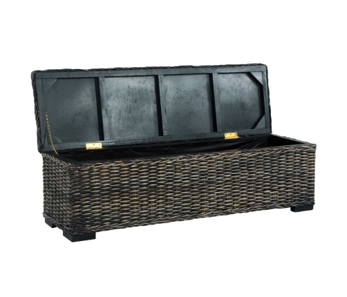 Caja de almacenaje ratán kubu madera maciza mango negro 120cm