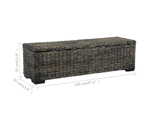 Caja de almacenaje ratán kubu madera maciza mango negro 120cm