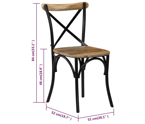 Sillas con respaldo cruzado 6 uds madera maciza de mango negro