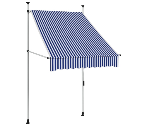 Toldo manual retráctil 100 cm azul y blanco a rayas