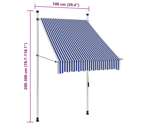 Toldo manual retráctil 100 cm azul y blanco a rayas