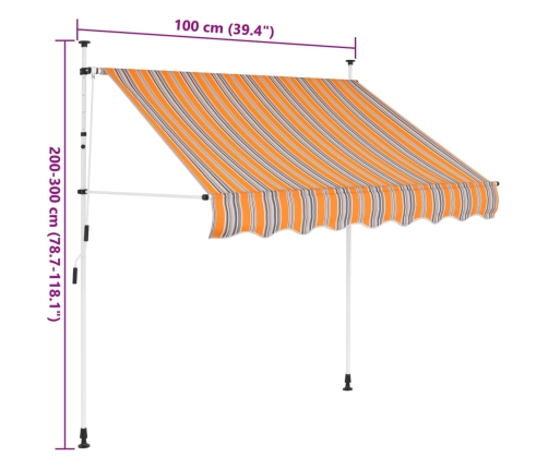 Toldo manual retráctil amarillo y azul a rayas 100 cm