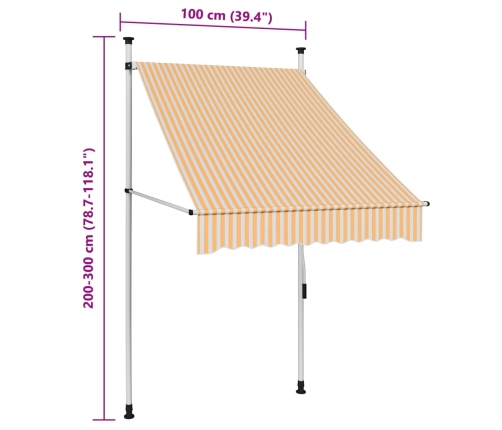 Toldo manual retráctil 100 cm naranja y blanco a rayas