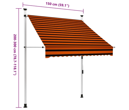 Toldo manual retráctil naranja y marrón 150 cm