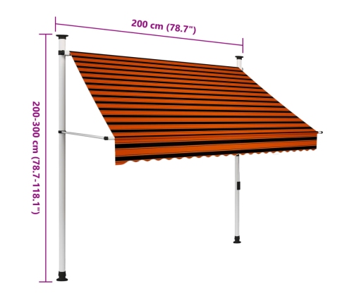 Toldo manual retráctil naranja y marrón 200 cm