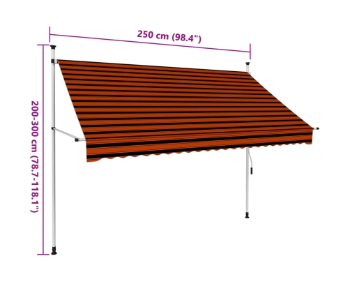 Toldo manual retráctil naranja y marrón 250 cm