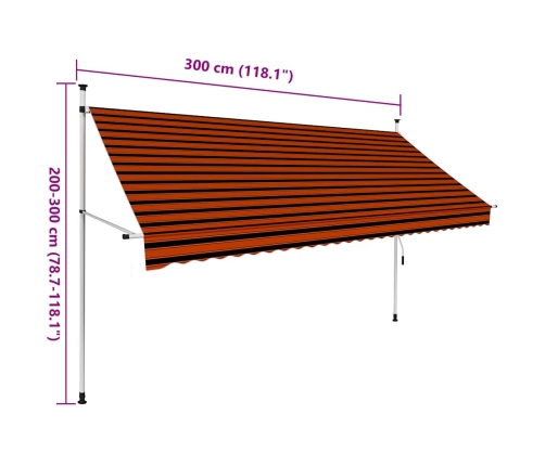 Toldo manual retráctil naranja y marrón 300 cm