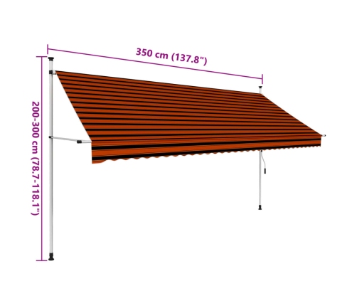 Toldo manual retráctil naranja y marrón 350 cm