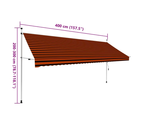 Toldo manual retráctil naranja y marrón 400 cm