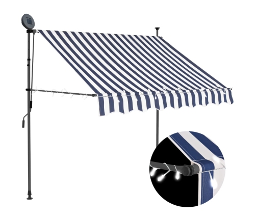 Toldo manual retráctil con LED azul y blanco 150 cm